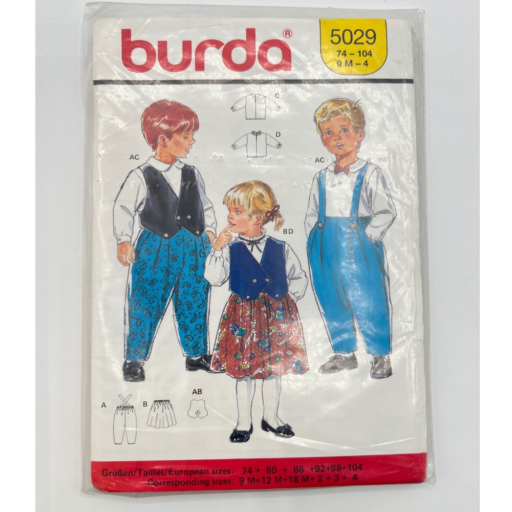 Vintage Burda 5029 Sewing Pattern Kids Boys Girls Vest Pants Dress Size 74-104‎